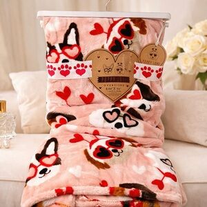 Heart Blanket Cute Dog Print Puppy Love 60” x 70” NWT Cozy Super Soft